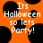 Orange background with black circular shapes and white pixelated text reading "Its Halloween so lets Party!" in a repeating pattern.