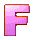 Nine pixelated pink 'F' characters arranged in a on gray background, each with brown outline and gradient shading
