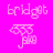 Pixelated pink text 'bridgot' and stylized glasses with 'jake' below, displayed on four distinct background colors in a