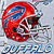 Static pixelated image of a red football helmet with blue accents and white face mask, partially visible on gray background.