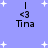 Pixelated icon with light purple background, white stars, and black text reading 'Tina' beneath '<3'.