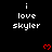 Black background with repeated white text 'i love skyler' and red pixel hearts arranged in a pattern