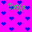 Pixelated icon with bright pink background, blue heart shapes scattered across it, and green text reading "Doge" in four locations.