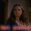 A four- shows a woman in blue clothing with long brown hair performing sequential actions: speaking, covering mouth while stealing, and pointing at lips