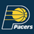Pixelated logo featuring a yellow basketball inside a silver 'P' outline with the word 'Pacers' below on dark blue background.