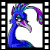 Animated contact sheet of a stylized blue peacock with purple and green accents in various poses across 19 frames, displayed on a black background with white grid lines.