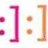 A static icon featuring two stylized brackets with dots, alternating between pink and brown color schemes across four visible states.