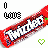 Red candy bar-shaped icon with 'TWIZZLERS' text, green heart symbol below, and pixelated 'I like' text above on white background.