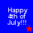 Pixelated 'Happy 4th of July!!!' text with star symbols on blue and red backgrounds, displayed in a