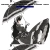Pixelated figure in dark clothing holding a large umbrella with a blue stripe, standing on a curved path.