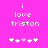 Pixelated text 'i love triston' on bright pink background with white and light purple heart symbols below.