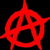 Red stylized symbol with sharp angular lines and multiple cutouts on a black background, resembling an abstract face or emblem.