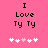 Pink background with black text reading "I Love Ty Ty" and five white/pink pixelated hearts below, two versions showing heart animation changes.