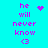 Cyan background with purple text 'he will never know <3' and animated pixel symbols replacing static icons.