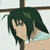 Pixelated anime-style character with dark green hair and light skin, wearing a white collar shirt under a light blue garment against a pale background.