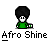 A 4x4 grid of pixel art frames showing a character with an afro hairstyle and green shirt performing sequential hand movements, each frame labeled "Afro Shine" below it on a gray background.