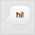 A white speech bubble with a gray outline contains the text 'HI' rendered in vertical colored bars on a light gray background.