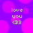 Pixelated text 'love you <33' on purple background with pink circles, repeated in four quadrants.