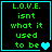 Green pixelated text on black background with cyan border and heart symbols changing across four