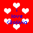 Red background with white heart shapes and blue text reading 'i love Bolivia' in pixelated font.