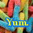 Pixelated image with colorful abstract shapes and a blue rectangular banner containing yellow text reading 'Yull' in the foreground.