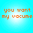 Four identical display orange pixelated text 'you want my vacume' on a light blue gradient background with white center glow