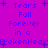 Purple background with blue text reading 'Tears Fall Forever in a BrokenHeart' and small purple stars scattered throughout the image.