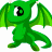 A 48x48 pixel animated buddy icon featuring a green cartoon dragon on the left and "Original Icons .com" text on the right, displayed as a contact sheet with two frames showing slight pose differences.