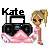 Pixelated icon shows 'Kate' text above a black vehicle with pink smoke, next to a blonde woman in a pink dress.