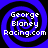 Four identical blue and black spiral patterns with white text reading "George Blaney Racing.com" arranged in a on a black background