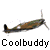 A 4x4 contact sheet of a 16-frame animated icon showing a small plane in various flight poses with the text "Coolbuddy" repeated below each frame.