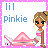 Pixel art buddy icon featuring a cartoon character with blonde hair and green eyes, pink-themed text elements, and a website URL on a solid background.