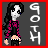 Pixel art contact sheet of a goth-themed animated icon featuring a female character with long black hair, pale skin, and dark clothing against a gray background with vertical "GOTH" text.