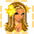 Pixelated cartoon-style buddy icon featuring a female character with long blonde hair, yellow flower accessories, and a yellow top against a gradient background with the name "Tasha" displayed.