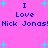 Pixelated text on a pink background with cyan stars, repeating 'I Love Nick Jonas!Nick Jonas!' in blue letters.
