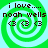 Green and light blue spiral background with dark brown text reading "i love.... noah wells" and three heart symbols below, repeated in a
