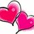 Two pink hearts with black outlines float against a white background, one partially overlapping the other.