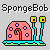 Pixel art snail with pink shell, purple spots, red spiral door, cyan tentacles, and green base; text labels 'SpongeBob' and 'Meow' appear above.