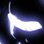 Static pixelated icon of a white and blue curved shape resembling a stylized wing or arrow against a dark background with subtle gradient effects.