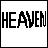 Pixelated black text spelling HEAVEN on a white background with faint gray pixel noise.