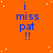 Orange background with white speckles, blue text reading 'i miss pat !!' repeated in a pattern across the image
