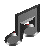 Two pixelated musical notes with black, gray, white, and red accents on a light gray background.