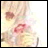 A 48x48 pixel buddy icon featuring a partial anime-style character face on the left and stylized text on the right against a black background.
