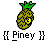Pixelated pineapple with green crown and yellow eye-like feature, displayed in four static views on gray background.