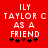 Red background with white text reading 'ILY TAYLOR C AS A FRIEND' and five black star icons below, one of which is red.