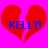 Two red broken heart shapes on a bright pink background with blue text reading KELLY! in the center of each heart.