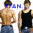 A pixelated image of a shirtless man in blue jeans and a man wearing a black tank top, with overlaid text.