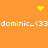 Orange background with white text 'dominic_<(3' repeated twice, yellow pixelated heart and starburst symbols at top corners.
