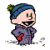 A pixelated cartoon character in a blue beanie and purple coat stands on the left side of a contact sheet, with green text reading "Original Icons .com" on a dark green background to the right.