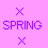 Purple 'SPRING' text on pink background with animated X and :: symbols changing between frames.